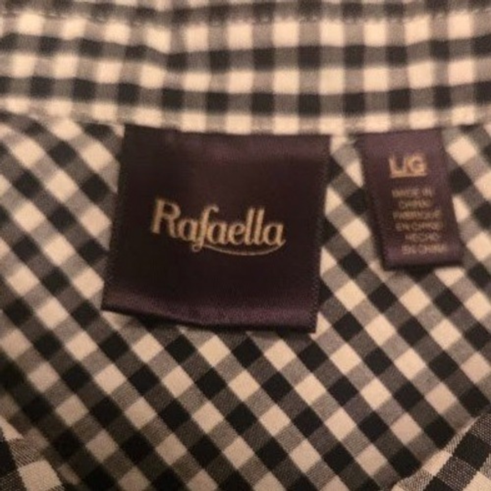 Rafaella Womens Black White Gingham Cherry Embroidered Button Down Shirt Large - Picture 3 of 4